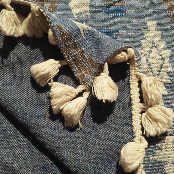 Hollister Knit Aztec Tribal Poncho Top One Size V-Neck Boho Tassle Fringe Trim - Picture 6 of 12